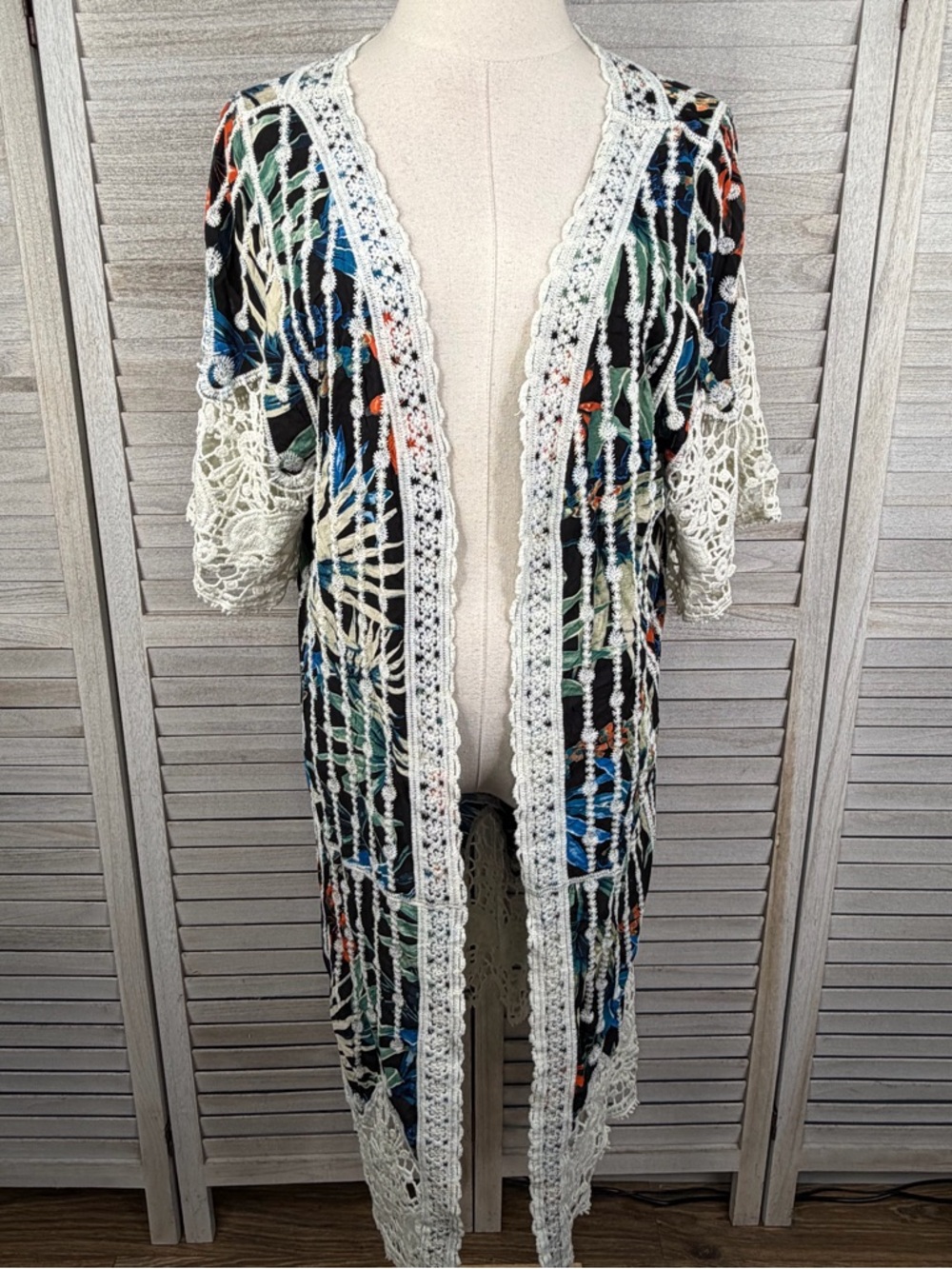 ZURIEL Women's Bohemian Crochet Open Front Beach Coverup/Duster-OS
